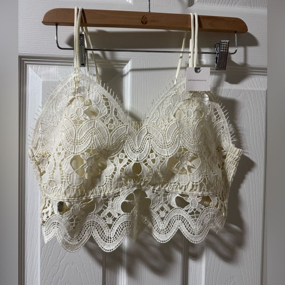 NWT Anthropologie Crochet Lace Crop Top - Ivory White - Size XL